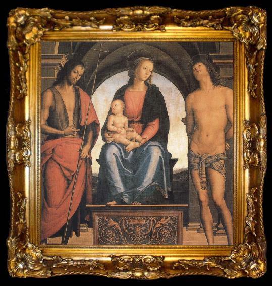 framed  Pietro vannucci called IL perugino The Madonna and the Nino enthroned, with the Holy Juan the Baptist and Sebastian, ta009-2
